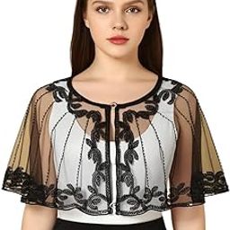 ZARINIVAS Women's Black Net Cape Shrug | Sequin Embellished Poncho for Party, Gown & Saree Layering | Free Size-picture-18