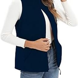Women's Soft Polar Fleece Vest, Lightweight Sleeveless Jackets Classic Fit Outerwear Full-Zip Pockets Casual Clothes Blue XL-5
