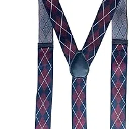 calixto Men’s Adjustable Y-Back Suspenders – Wide Clip-On Elastic Braces with Heavy-Duty Metal Clips, Navy Blue & Burgundy Argyle Diamond Pattern – Classic Suspenders for Pants, Business & Casual Outfits-picture-29