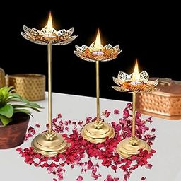 ANCH Iron Graceful Lotus Candle Holders - Set of 3 (12, 14 & 16 in), Tealight/Candle Holder with Stand for Table and Home Decoration-image-63