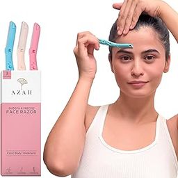 Azah Feather Touch Face & Eyebrow Razor for Women | Scratch Free Facial Hair Removal | For Soft Hair | Shape Eyebrows, Upper Lips, Chin, Side Locks, Forehead | Pack of 3 Multicolor-28