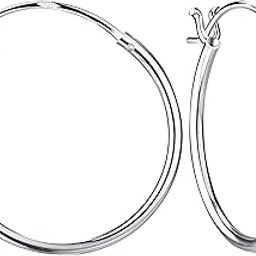 92.5-925 Sterling Silver 20mm French Hoop Earrings for Women And Girls Pure Silver (ER1911)-image-96