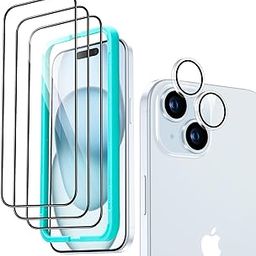 ESR 3+1 Pack for iPhone 15 Screen Protector Set, 3 Tempered Glass Screen Guards and 1 Set Individual Lens Protectors, 2.5D Curved Edges, Full-Coverage Military-Grade Protection, Scratch Resistant-11