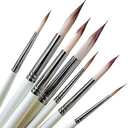 Stationerie Round Brush Set Adult's & Kid's Premium Synthetic HandMade Soft Aqua Wooden Round Handles with Brass Ferrule best for Suitable for Watercolor Gouchae Acrylic Fabric Mix Media Quill Artists Calligraphy Pointed White color Set of 7 Brushes of size 0 1 2 4 6 8 10-18