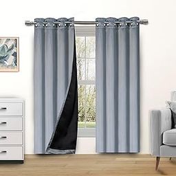 Candy Cottons Blackout Curtains for Bedroom and Living Room, Bedroom Decor, Black Liner for 100% Blackout, Thermal Insulated, Built with Stainless Steel Grommet, Easy Installation, Silver Grey, 52x54-image-8