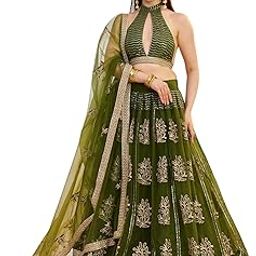 Women's Cotton Thread Sequins Work Embroidery Soft Net Lehenga Choli With Dupatta (NFH-2145-Mehandi-Green-Women-Lehenga-Set; Free size) (Mehandi Green)-picture-6