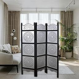 Panel Room Divider Screen, Panel Privacy Partition with Black Frame & White Floral Pattern, Decorative Folding Partition for Home, Office, Living Room, Bedroom, and Workspace (3)-image-20