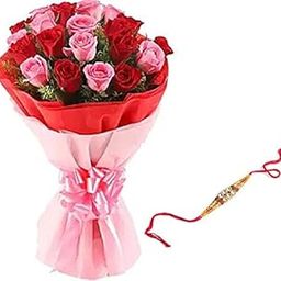 Floral Fantasy® Original Real Fresh Flower Bouquet For Rakhi Gift (Bunch Of 20 Red & Pink Roses with one Rakhi)-image-29