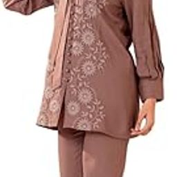 Women’s Metallic Brown Embroidered Co-ord Set | 2-Piece Rayon Outfit | with Tie-Up Neckline-2