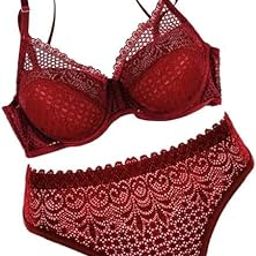 Women's Lace Push-Up Bra and Panty Set, Padded Net Bikini Lingerie, Bridal Honeymoon Collection Pack of 1-7