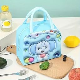 9UP® 1Pc 3D Cartoon Printed Tiffing Bag | Portable Hand Zipper Lunch Bag | Leakproof Lunch Bag for School, Picnic, Travel | Aluminium Foil Thermal Insulation Waterproof Tiffin Bag (Multicolor)-image-4
