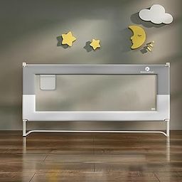 StarAndDaisy Bed Guard Rail for Kids/Baby Safety with U-Full Body Support Frame, Adjustable Height/Portable Single Side Bed Rail for Infant & Toddler's Safety (Grey & White-2 M)-picture-2
