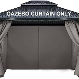 COWVIE Gazebo Curtain Replacement Universal 4-Panel Sidewalls 12' x 14', Patio Gazebo Privacy Curtains with Double Zipper, White, Black, French Country Style, Polyester Material-image-79
