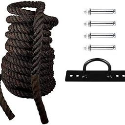 AZUKA® Polypropylene Battle Rope with Wall Mount for Gym, Battle Rope for Home, Heavy Battle Rope, 1.5 Inches Diameter (50 FT, Black-Red)-image-96