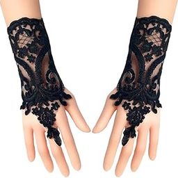 Fingerless Lace Gloves for Women, Floral Pattern, Available in Red, White, Black, Silver, Bridal Wedding Party Accessory-55