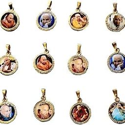( Set of 12 Round Golden Double Sided GURU JI SWAROOP/Photo Metal Pendants/Lockets (Small Size) And 4 Gold Plated Chains (21 inches) For Women,Men And Kids-image-72