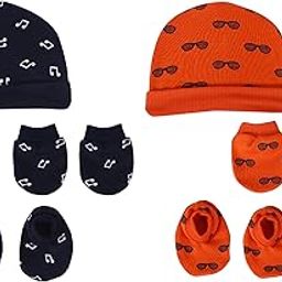 MOM'S DARLING Pack of 2 pairs, Newborn Baby Cotton Mitten Sets with Cap and Booties | Baby Mittens and Gloves set for newborn 0-6 months | Baby Cap Set | Baby Socks Set | Multicolor.-picture-18