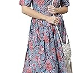 Women's Cotton Floral Print Flared Below The Knee Western Dress-image-26