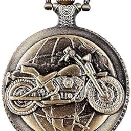 Analog - Vintage Motorbike Pocket Watch Keychain - Gift for Christmas Day, New Year, Birthday, Rakshabandhan for Brother, Bro, Bhai, Boyfriend, Friend - Keyring, White, Gold-image-9