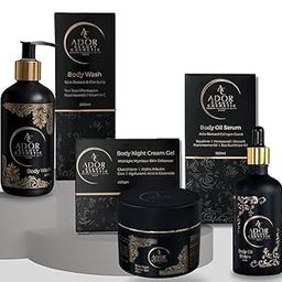 ADOR BEAUTY COSMETIC 3-in-1 Luxury Skincare Combo – Body Wash, Night Cream Gel & Body Oil Serum – With Glutathione, Squalene, Vitamin C, Tea Tree & Hyaluronic Acid – Nourishing & Brightening Body Care Set-47