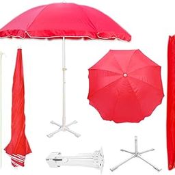 RAINPOPSON Outdoor Garden Umbrella With Stand Big Size Patio Garden Umbrella (Red) 7Ft-picture-22