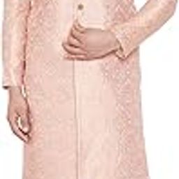 Men Men's Pink And Gold Silk Blend Sherwani Set-picture-16