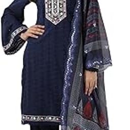 Embellished Yoke Cotton Schiffli Kurta with Lace Hemlined Pants & organza Dupatta-picture-26
