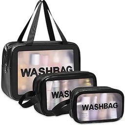 Zollyss Clear Makeup Pouch Set, Cosmetic Organizer Bag for Women and Girls Travel Waterproof Toiletry Storage Kit (Black Set of 3)-image-100