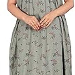 Floral Print Short Sleeve Nightgown with Side Pocket, Full Length Sleepshirt for Women, Pink-image-54