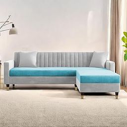 Casaliving Garcia 4 Seater Sofa Set for Living Room (Turquise Grey Colour) Premium Fabric Sofa-image-73