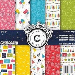 Craftastique Make A Wish Birthday Scrapbooking Pattern Paper Pack (20 Sheets | 250 GSM) - 6x6 inches | Decorative Paper for Art and Craft DIY Greeting Card Paper Texture Sheets Scrapbook Sheets-12