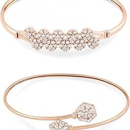 Set of 2 Rose Gold Contemporary Cubic Zirconia Brass Kada Style Bracelet For Women-ZPFK11116-37