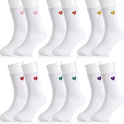 6 Pair Women's Crew Socks Heart Shape Ankle High Cotton Fun Cute Athletic Running Socks for Women, Valentine's Gifts, for Homeless, Size 9-11, White-image-62