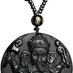Elegant Divine Lord Ganesha Lucky Charm for Good Luck Spiritual Jewelry Black Beaded Chain Necklace Pendant Locket for Men and Women Boys and Girls Gift for Girlfriend Boyfriend Friends Family-48