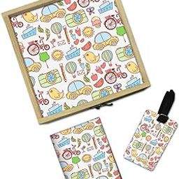 Designer Passport Holder for Kids Children Passport Cover Luggage Tag Wooden Gift Box Set - Kids Toy-59