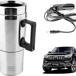 Oshotto 12V Electric Car Kettle Stainless Steel For Hot Water Tea Coffee Milk Heating Cup/Mug for Travelling Trip Mahindra Alturas (300ml) - Silver-image-88