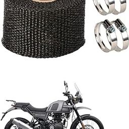 Znee Smart Silencer Wrap with Clamp Bike Exhaust Heat Shield (3Mtr Black)+ 4 Pcs Clamp for Royal Enfield Himalayan-2