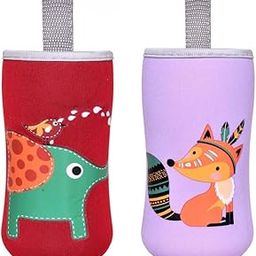 THE LITTLE LOOKERS Cute Animated Patterned Soft Stretchable Baby Feeding Bottle Cover with Easy to Hold Strap for 120ml, 150ml, 200ml (Elephant & Zebra, Pack of 2)-picture-14