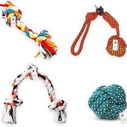 Foodie Puppies Dog Rope Combo of 4 Chewing Teething Fetching Durable Toys for Puppies and Small to Medium Size Dogs (2Knot + 3Knot + Ball + 2Knotball) (Color May Vary)-image-77