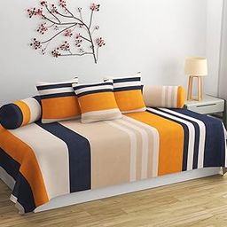 HIDECOR Super Soft Cotton Diwan Set for Living Room, 6 Piece, Queen Size, Blue, Striped, Modern Style, Single Bed Diwan Set-image-19