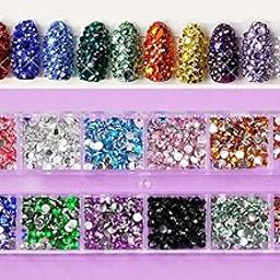 WorldWesties12 Nail Rhinestones Sequins Studs for Nail Art Makeup face Body Hair Decoration Design(12 Color/Set)-49