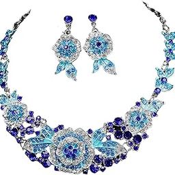 Gehney JN94: Luxurious Floral Rhinestone Necklace and Earrings Set for Women - Statement Jewelry with Colorful Crystals for Wedding, Party & Festival - Gift for Her-image-4