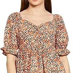 amazon brand - symbol Women's Cotton Puff Sleeves Fit & Flare Regular Fit Top-picture-8