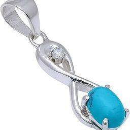 Turquoise, White Topaz Natural Gemstone 925 Sterling Silver Pendant(1.5 gm)-image-47