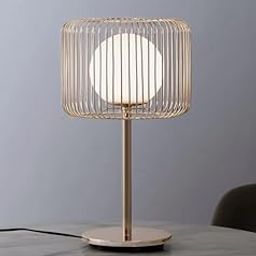 The Crafted Gesture Chic Sleek Cage-Style Desk Lamp|Metal Shade, Warm White Lighting for Home & Workspaces|Luxe-Gold-image-61
