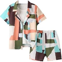 Men's Licra Co-ord Set Shirt and Shorts Set || Mens Night Sets || Lounge wear Shirt & Shorts Combo Beach Picnic Wear Night Suit for Men & Boys-image-71