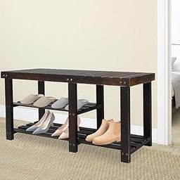 OGESTA Modern Narrow Sheesham Wood Shoe Organizer Brown Entryway Shoe Rack Small Narrow Multi-Layer Entrance Floor Shoe Cabinet Simple Home Large Capacity ShoeRack Brown (2 tier)-image-4