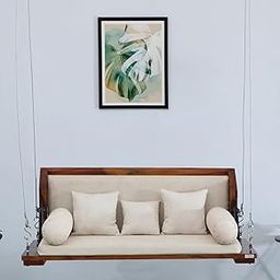 Wooden 2 Seater Hanging Reversible Swing for Living Room | House Swings for Adults | Reversible Jhula for Home Indoor, Outdoor & Balcony | Solid Wood, Honey & Cream, Small Cushions are not Included-image-77