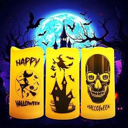 Giflickerow Halloween Flameless Candle,Halloween Decorations,Halloween Decor,Battery LED Flameless Candles with Timer,Halloween Decorations Indoor,3 Pack-picture-19