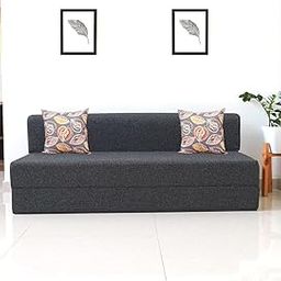 uberlyfe 3 Seater Sofa Cum Bed | Jute Fabric Washable Cover | 2 Cushions Fall Leaves Pattern | Dark Grey | 6' X 6' Feet-image-77